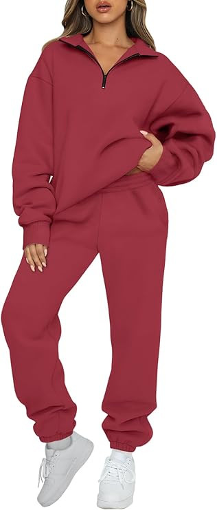 AUTOMET Women's Sweatsuits 2 Piece Outfits Lounge Sets Long Sleeve Half Zip Pullover and Baggy Sw... | Amazon (US)