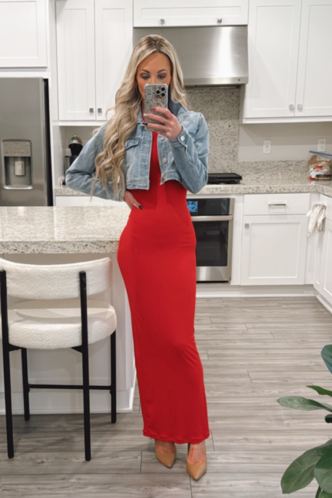 Red long sleeve dress and cropped denim jacket  

#LTKStyleTip #LTKOver40 #LTKFindsUnder50