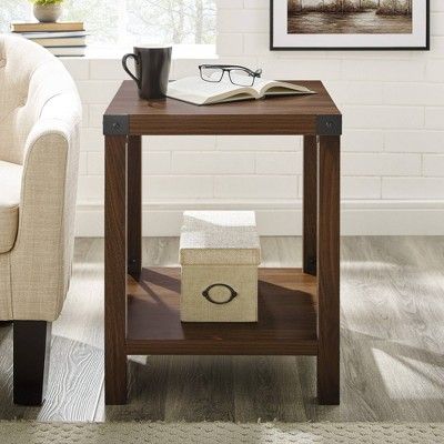 18" Rustic Farmhouse Metal X Frame Side Table with Wood and Metal - Saracina Home | Target