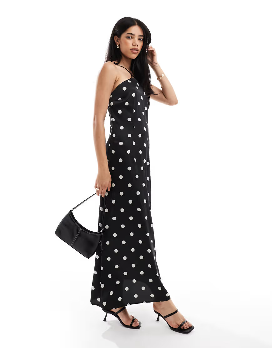 Object halter neck maxi dress in black polka dot | ASOS (Global)