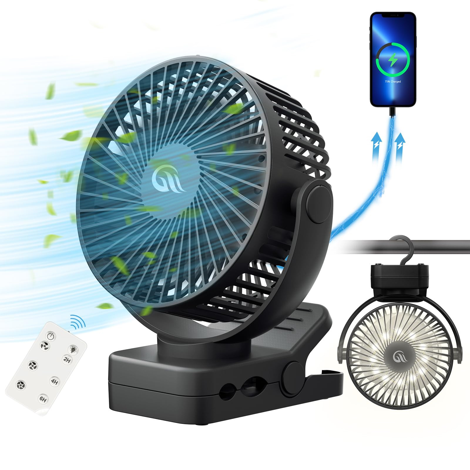 Portable Fan with Remote Control & Timer & LED Lights, 60hrs 12000mAh USB Rechargeable Battery，... | Amazon (US)