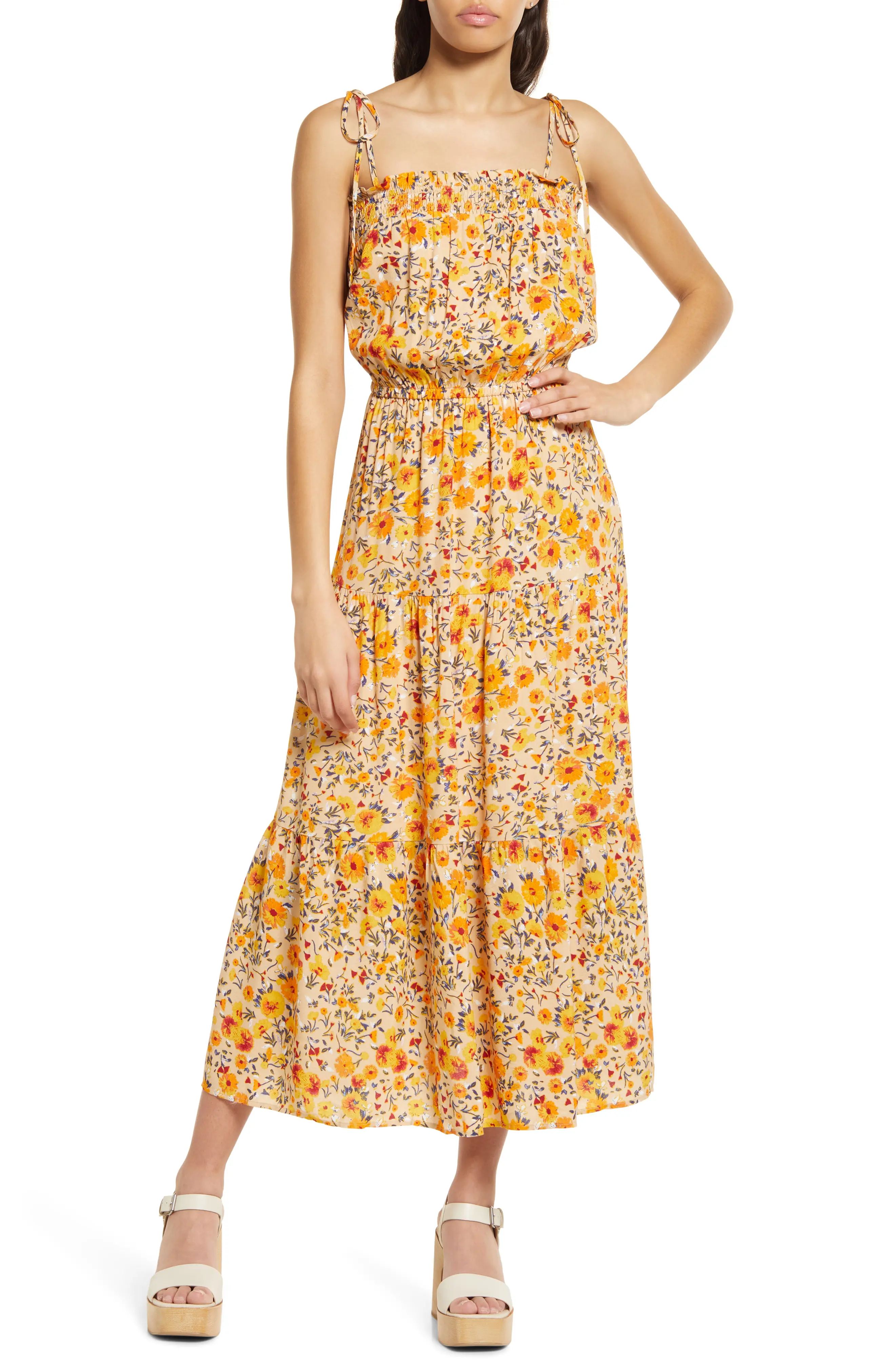 Lost + Wander Somerset Floral Print Maxi Dress in Yellow Floral at Nordstrom, Size Large | Nordstrom