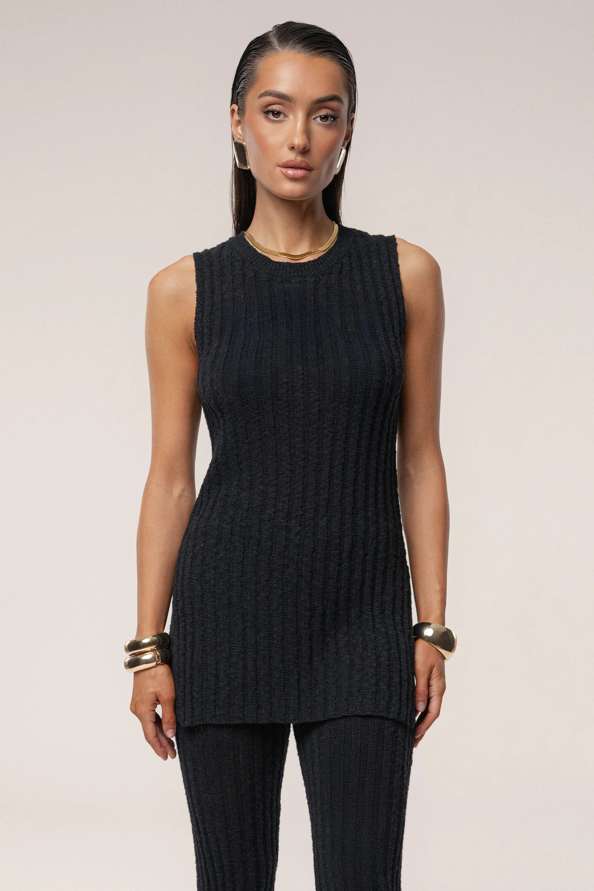 Black Kali Sleeveless Knit Top | JLUXLABEL