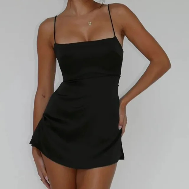 Vanduous - Spaghetti Strap Plain Slit Mini A-Line Dress | YesStyle Global