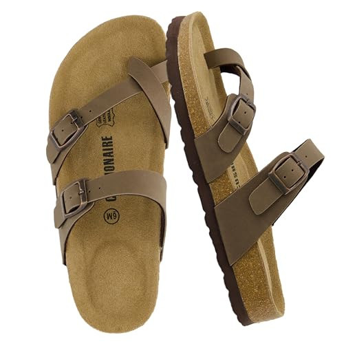 CUSHIONAIRE Luna Sandals for Women, Cork Footbed Womens Sandals for Summer Comfort with Adjustable Straps, Wide Width Available, BROWN 8.5 | Amazon (US)