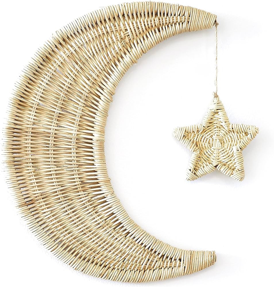 BEBE BASK Handmade Rattan Moon Wall Décor with Hanging Star - Moon Decor - 100% Natural Organic ... | Amazon (US)