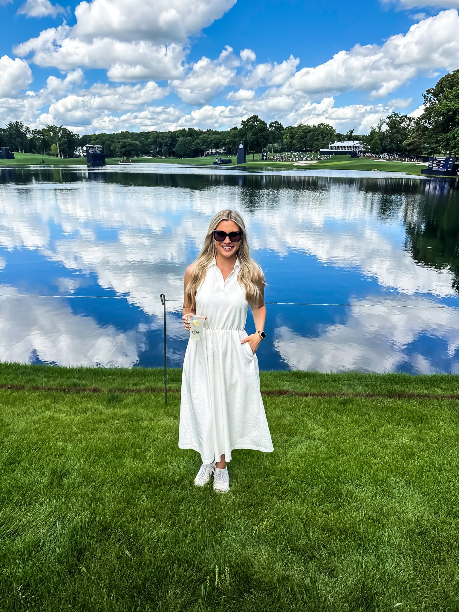 PGA golf tournament outfit ⛳️🤍
Melinda Maria Discount Code: EMILYT
Dress: size small | fits tts 

Amazon, Amazon fashion, Amazon finds, white dress, collars dress, golf dress, summer dress, spring dress, beach dress, dress with pockets, Quay Australia, sunglasses, OnCloud shoes, tennis shoes, Melinda Maria, gold jewelry, tennis bracelet, stud earrings, pendant necklace l, Apple Watch band, & Cartier dupe 

#LTKStyleTip #LTKSeasonal #LTKFindsUnder100