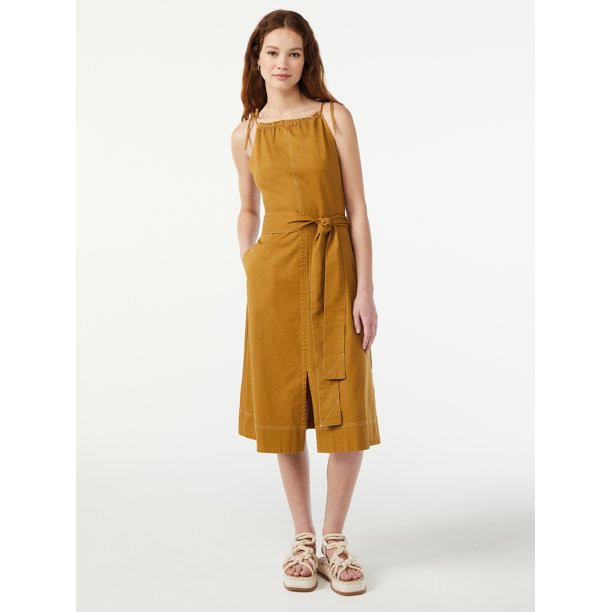 Free Assembly Women's Utility Halter Midi Dress with Tie Shoulders - Walmart.com | Walmart (US)