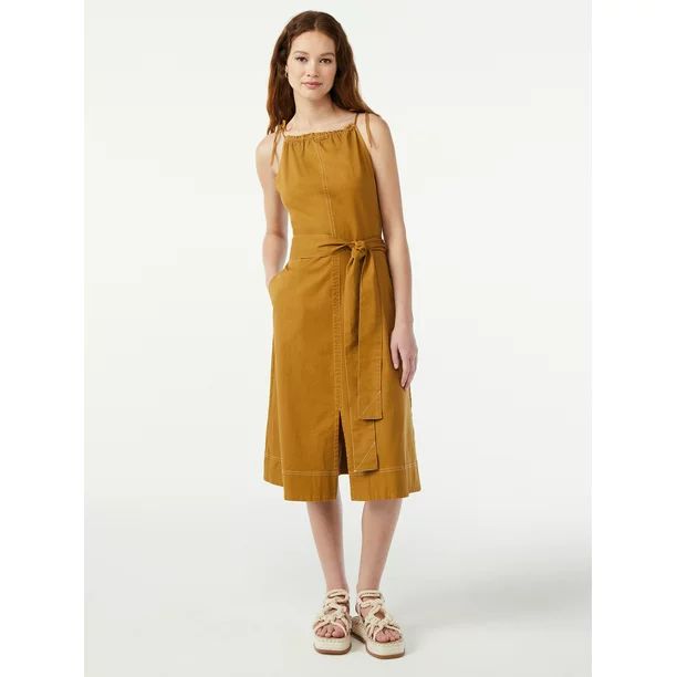 Free Assembly Women's Utility Halter Midi Dress with Tie Shoulders | Walmart (US)