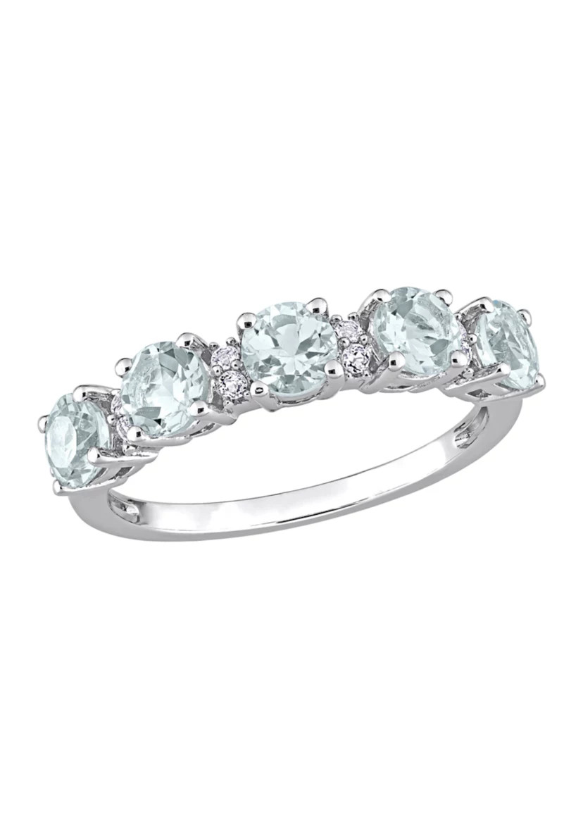 Aquamarine and White Topaz Semi Eternity Ring in Sterling Silver | Belk