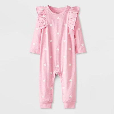 Baby Girls' Heart Printed Romper - Cat & Jack™ Light Pink | Target