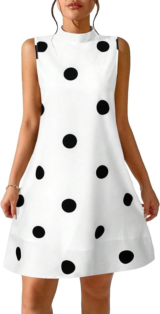 Floerns Women's Polka Dots Print Sleeveless Stand Collar Straight Hem Short Dress | Amazon (US)