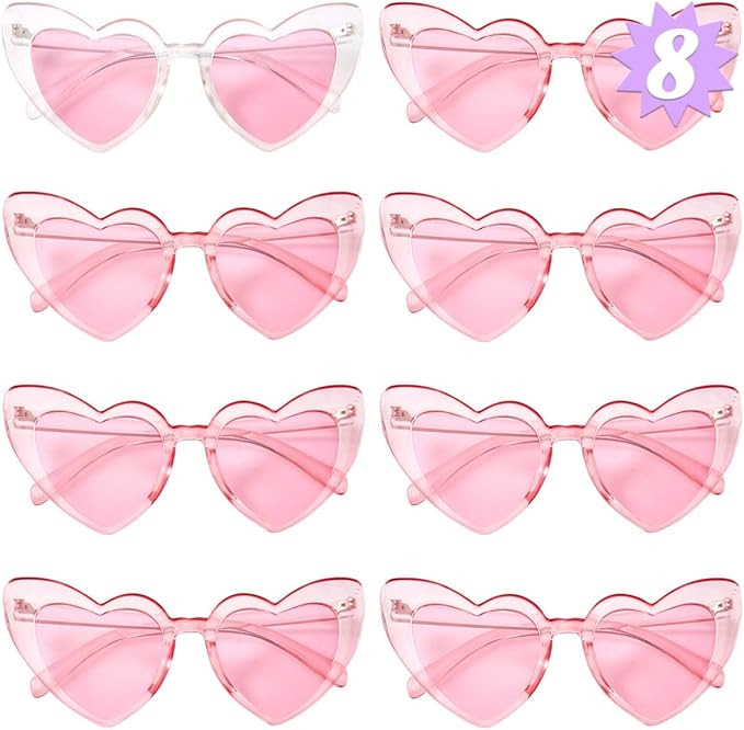 xo, Fetti Bachelorette Heart Sunglasses Set - 8 Pieces | Clear + Pink Bach Party Decoration, Brid... | Amazon (US)
