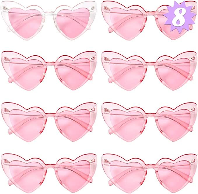 xo, Fetti Bachelorette Heart Sunglasses Set - 8 Pieces | Clear + Pink Bach Party Decoration, Brid... | Amazon (US)