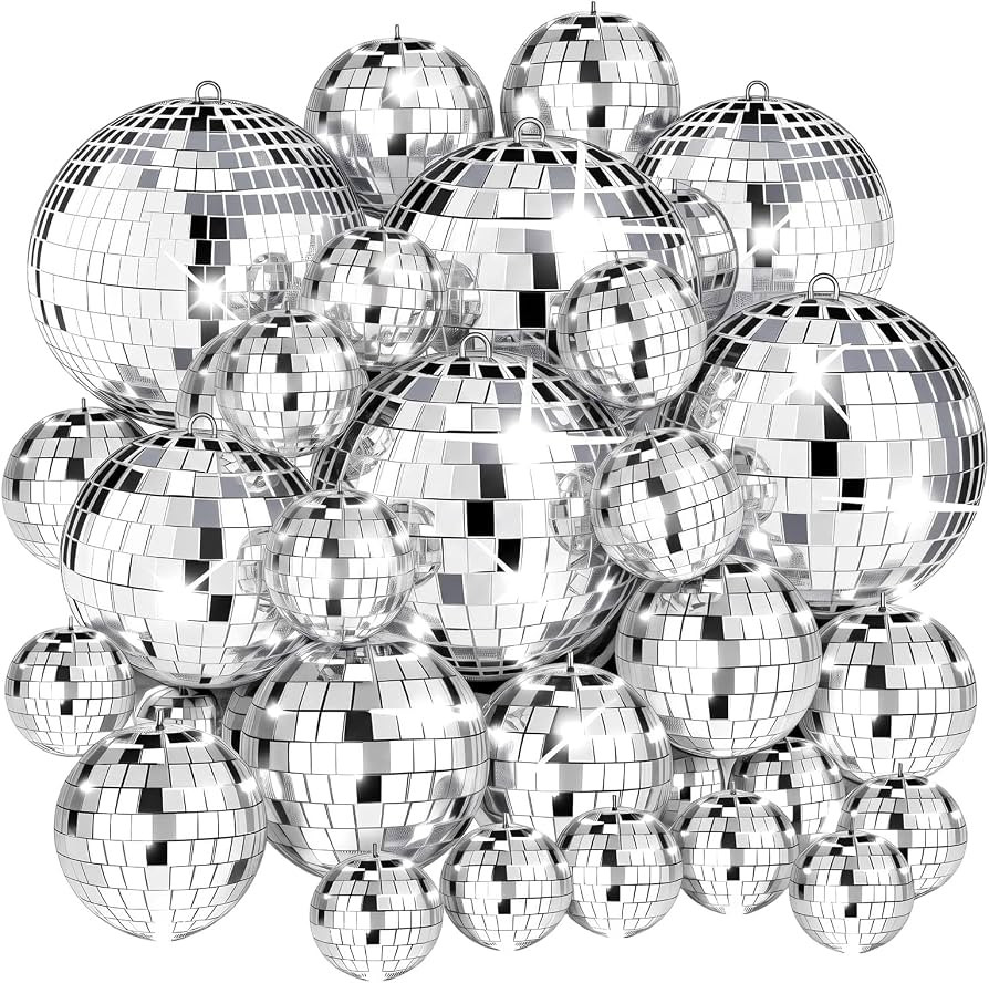 50 Pcs Disco Ball Set for Party Decor, Silver Mini Disco Balls Hanging Ornaments with Mirror Fini... | Amazon (US)