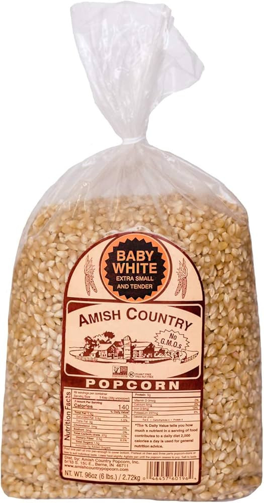 Amish Country Popcorn - Baby White (6 Pound Bag) - Small & Tender Popcorn - Old Fashioned And Del... | Amazon (US)