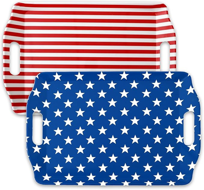 4Pcs Patriotic Serving Trays Stars Stripes Plastic Tray with Handle 10 x 15 In 4th of July Americ... | Amazon (US)
