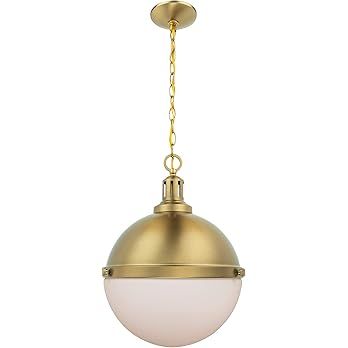 Brio Lighting Aaron Gold Pendant Ceiling Light Fixture with 12-inch White Etched Opal Glass Shade... | Amazon (US)