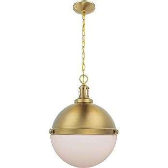 Brio Lighting Aaron Gold Pendant Ceiling Light Fixture with 12-inch White Etched Opal Glass Shade... | Amazon (US)
