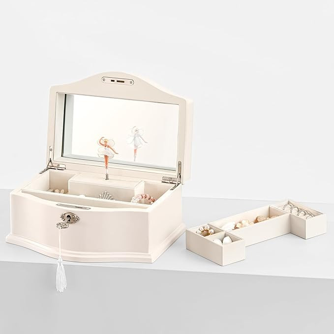 Wooden Musical Jewelry Box for girls with Mirror and Key Lock, Gift for Kids on Birthdays and Hol... | Amazon (US)