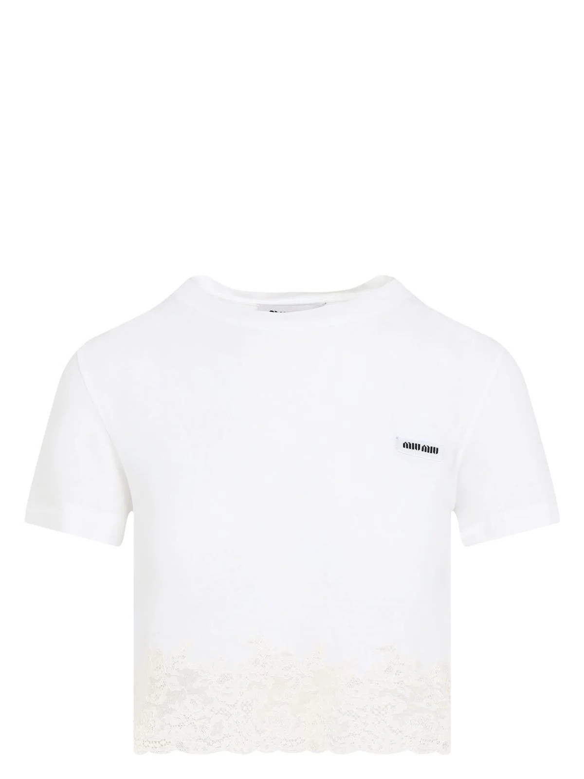 Miu Miu Women's T-Shirt in White | Size Medium | MJN565SOOO16J0 | LOZURI