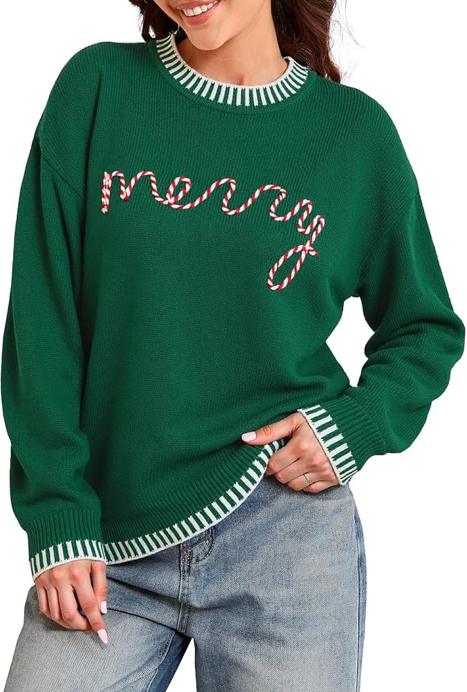 Simplee Womens Christmas Sweaters Long Sleeve Crewneck Oversized Sweater Fashion Winter Knitted P... | Amazon (US)