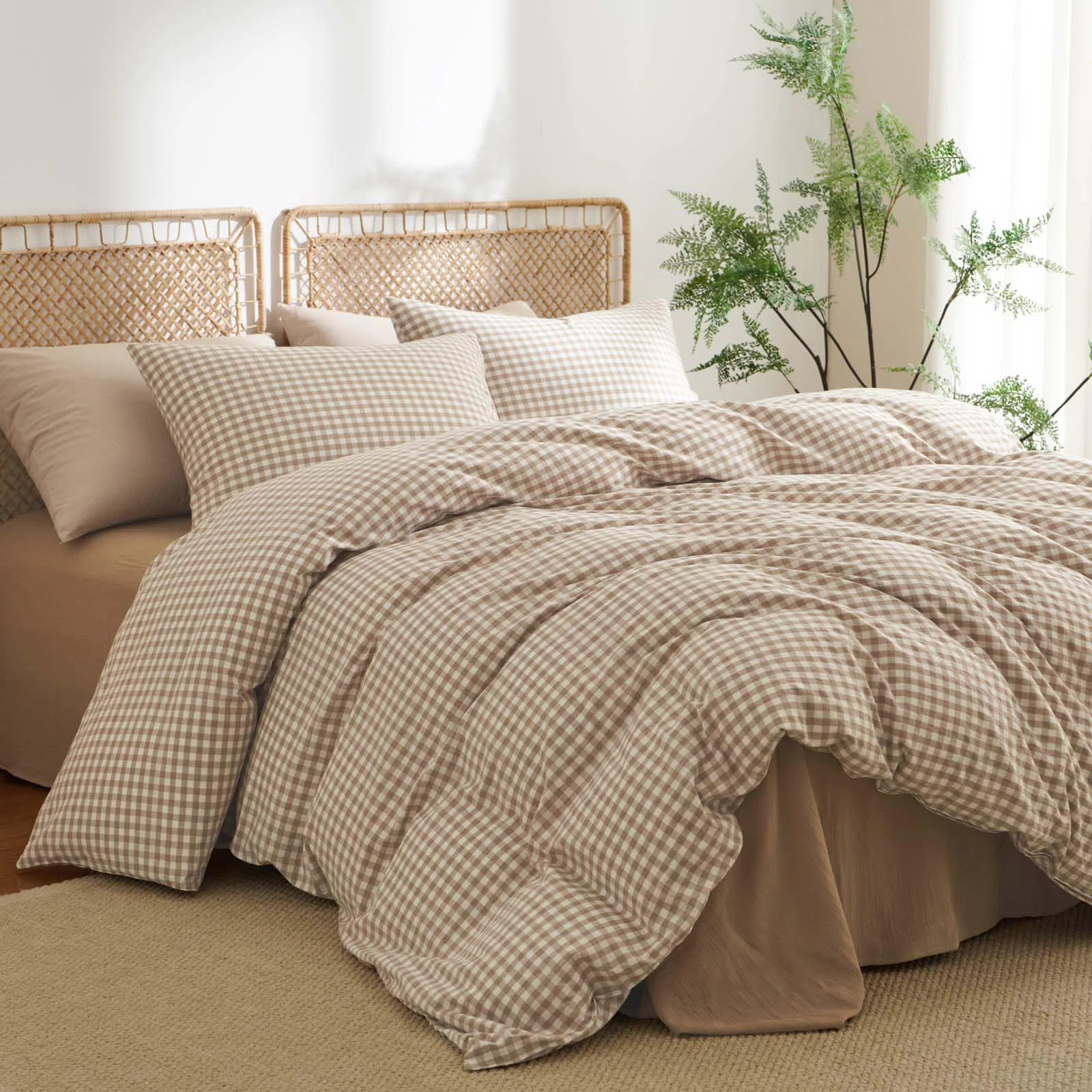 Nayoroom 3 Pieces Gingham Duvet Cover 100% Washed Cotton Plaid Checkered Duvet Cover Set Modern G... | Wayfair North America