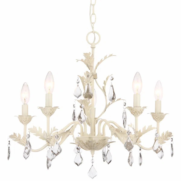 Mcduff 21 French Country | Shabby Elegance 5-Light Chandelier, Leaf Design + Hanging Crystals, Li... | Wayfair North America