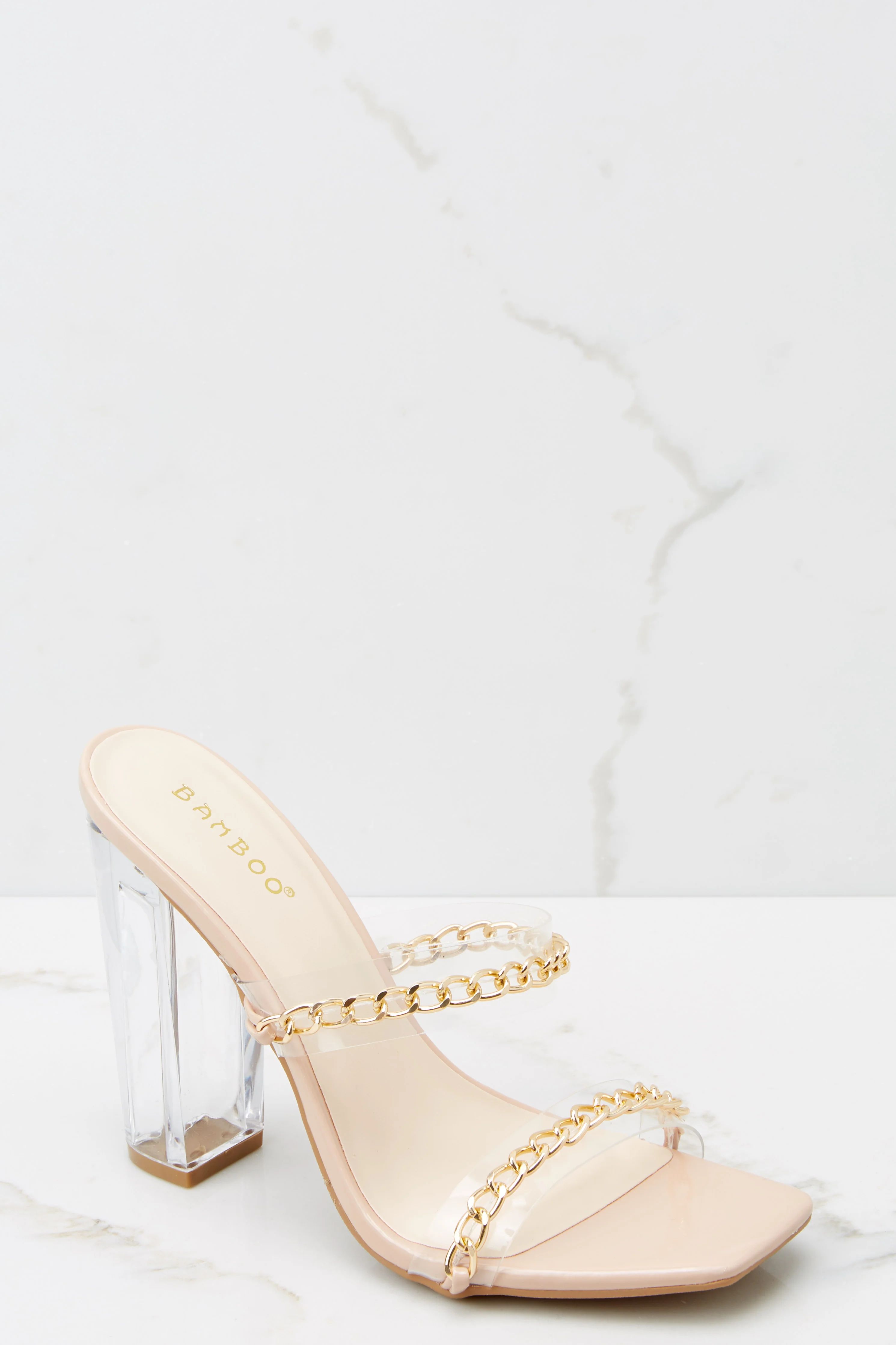 Fashion Edge Nude And Clear Heels | Red Dress 