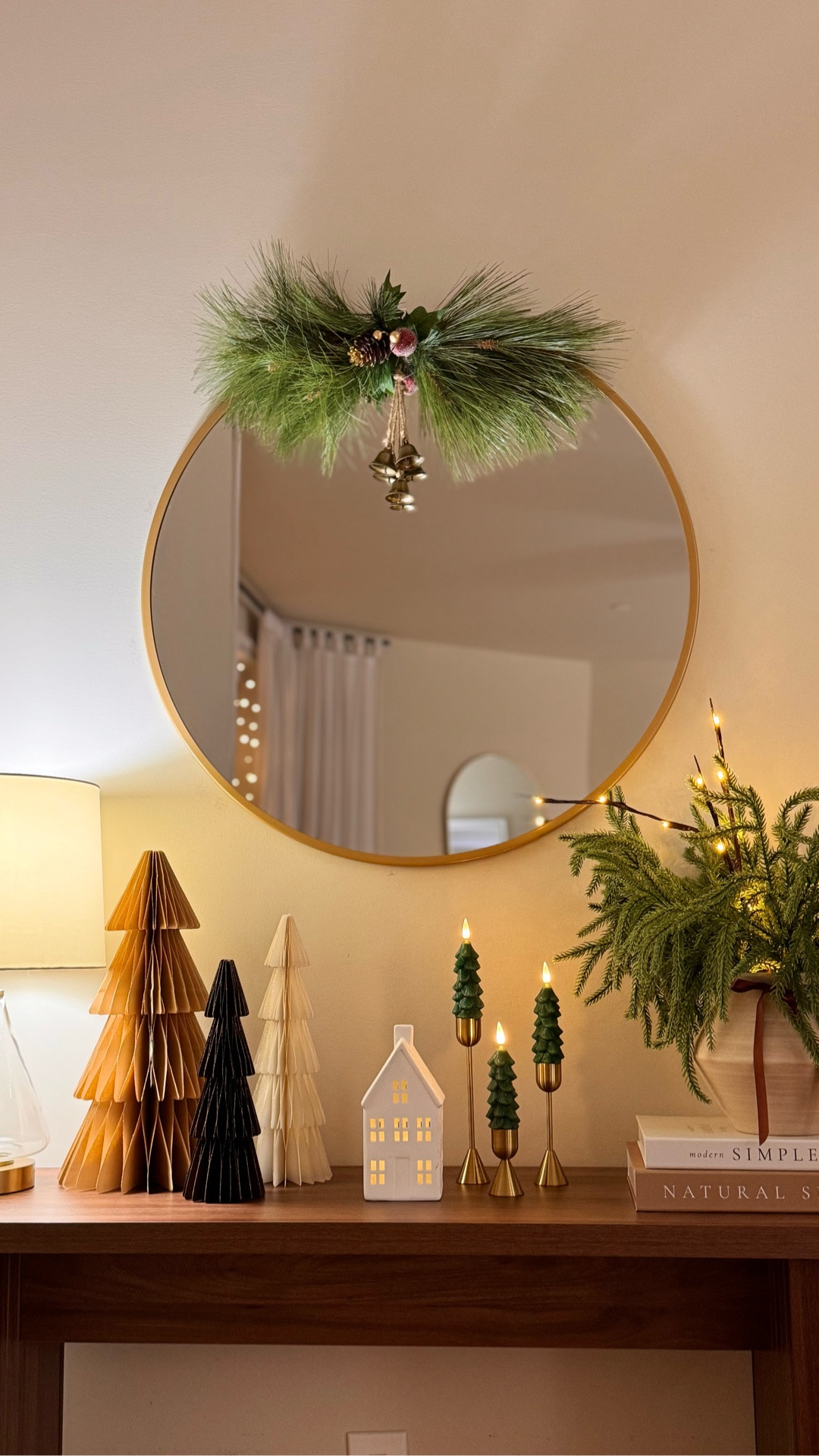 A cozy holiday console setup. Everything I used is linked here. 

Console table, Ceramic Christmas village, paper Christmas tree, Christmas Norfolk pine stem, Candlestick holder, Christmas tree-shaped flameless candles, LED branch, Satin ribbon.

#LTKSeasonal #LTKHome #LTKHoliday