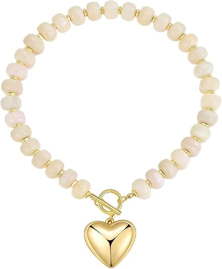 GZQ Chunky Plain Gold Heart Necklace for Women, Resin Beaded Chain,Easy Clasp Closure, Perfect fo... | Amazon (US)