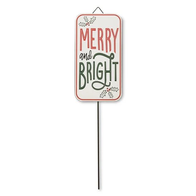 Metal Merry & Bright Traditional Yard Stake Sign, White, 17 in, by Holiday Time | Walmart (US)