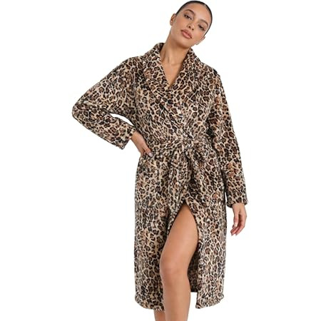 HEARTNICE Womens Hooded Fleece Robe, Soft Bathrobe for Womens,Cute Long House Coat (Leopard Print... | Amazon (US)