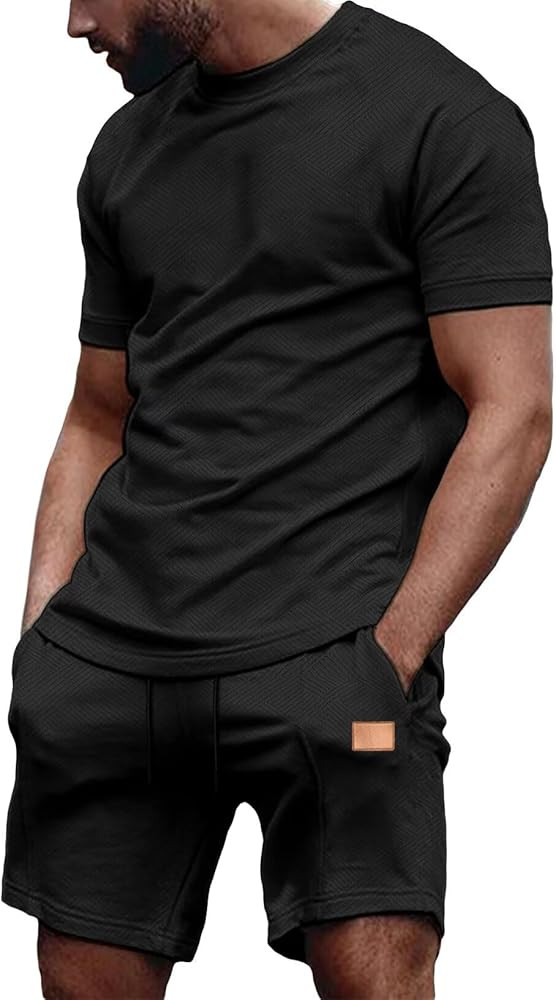 Mens Short Sets 2 Piece Outfits Summer Casual T Shirts and Shorts Tracksuit Sets with Pockets | Amazon (US)