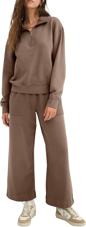 Herseas Women 2 Piece Outfits Zip Up Sweatsuit Casual Wide Leg Tracksuit Lounge Matching Sets | Amazon (US)