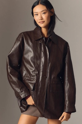 By Anthropologie Cinched-Waist Faux-Leather Jacket | Anthropologie (UK)