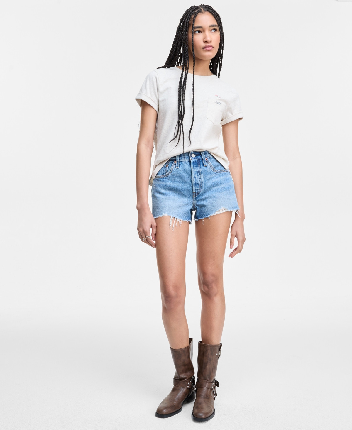 Levi's Women's 501 Button Fly Cotton High-Rise Denim Shorts - Switch Stitch Short Lt Wt | Macy's