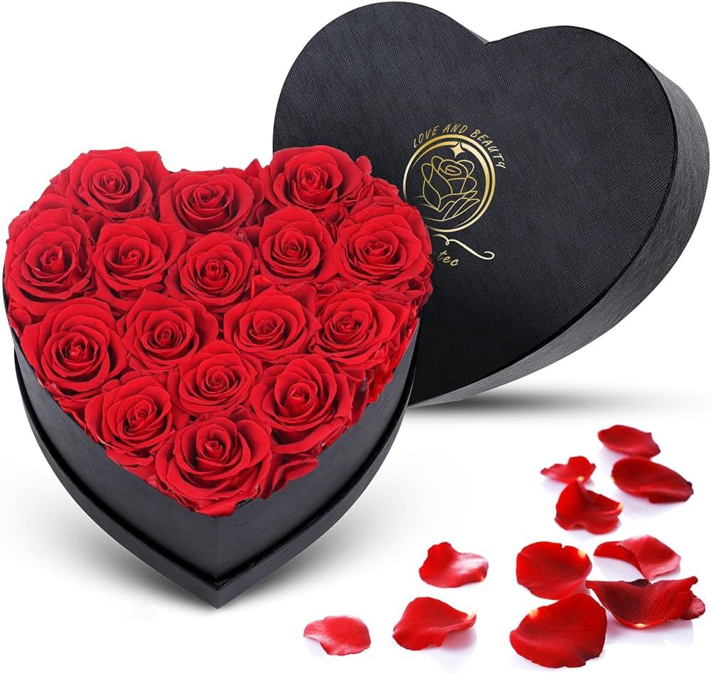 Preserved Flower Rose, Roses Gift for Anniversary in Heart Box, Real Rose Gift for Her, Handmade ... | Amazon (US)