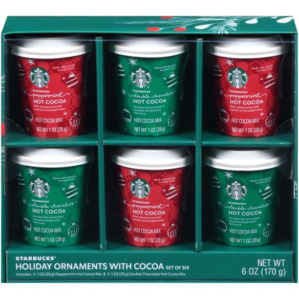 Starbucks Holiday Ornaments Peppermint & Double Chocolate Hot Cocoa Mix Gift Box, 6 Count | Walmart (US)