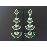 Emerald Green Earrings, Wedding Jewelry, Bridal Long Drop Crystal Cluster Earrings | Etsy (US)