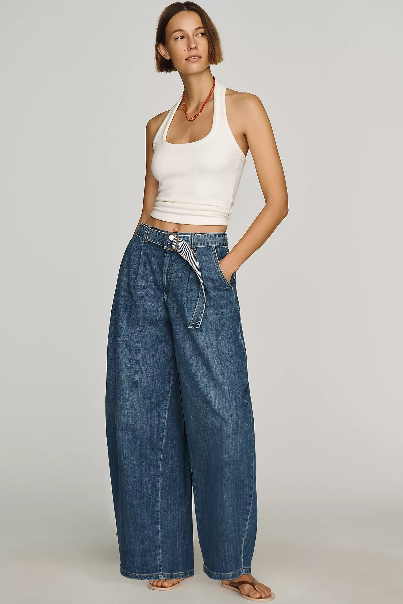 Maeve Belted High-Rise Relaxed Barrel Jeans | Anthropologie (US)
