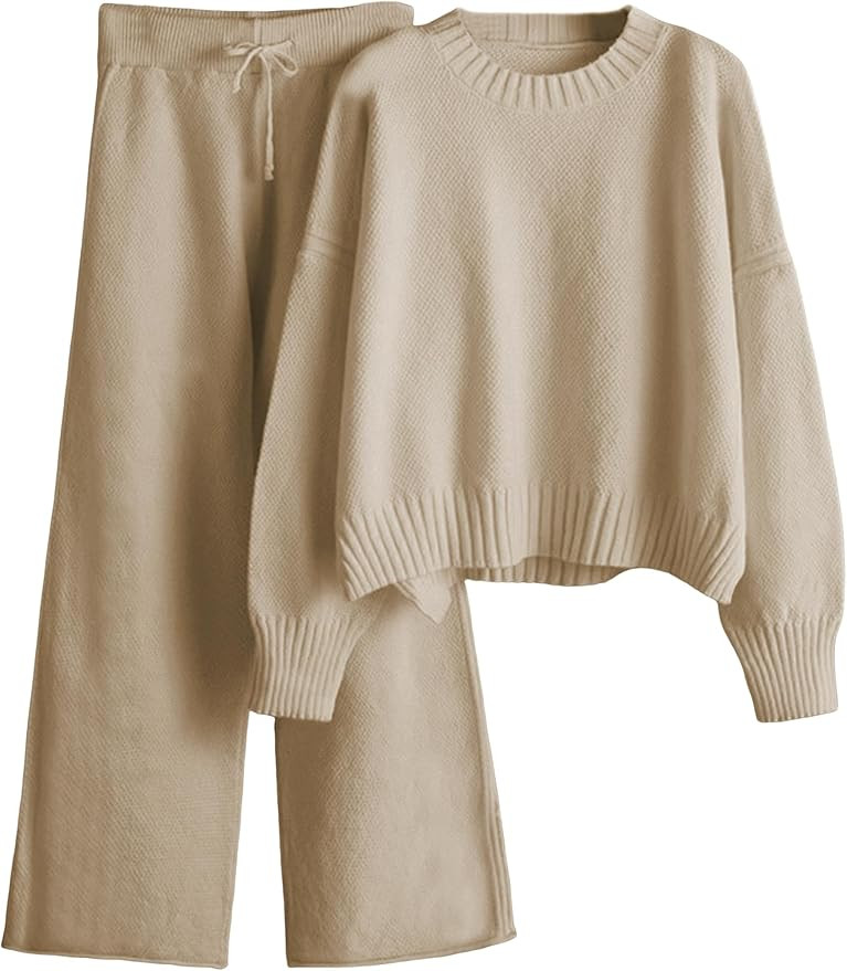 Lianlive Women's 2 Piece Outfits Knit Sweater Set Long Sleeve Pullover Top and Wide Leg Pants Lou... | Amazon (US)
