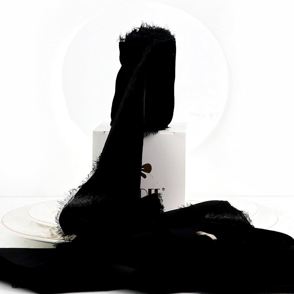 MEEDEE Black Velvet Ribbon 3 Inch Black Velvet Ribbon Fringe Velvet Ribbon Raw Edge Silk Velvet R... | Amazon (US)