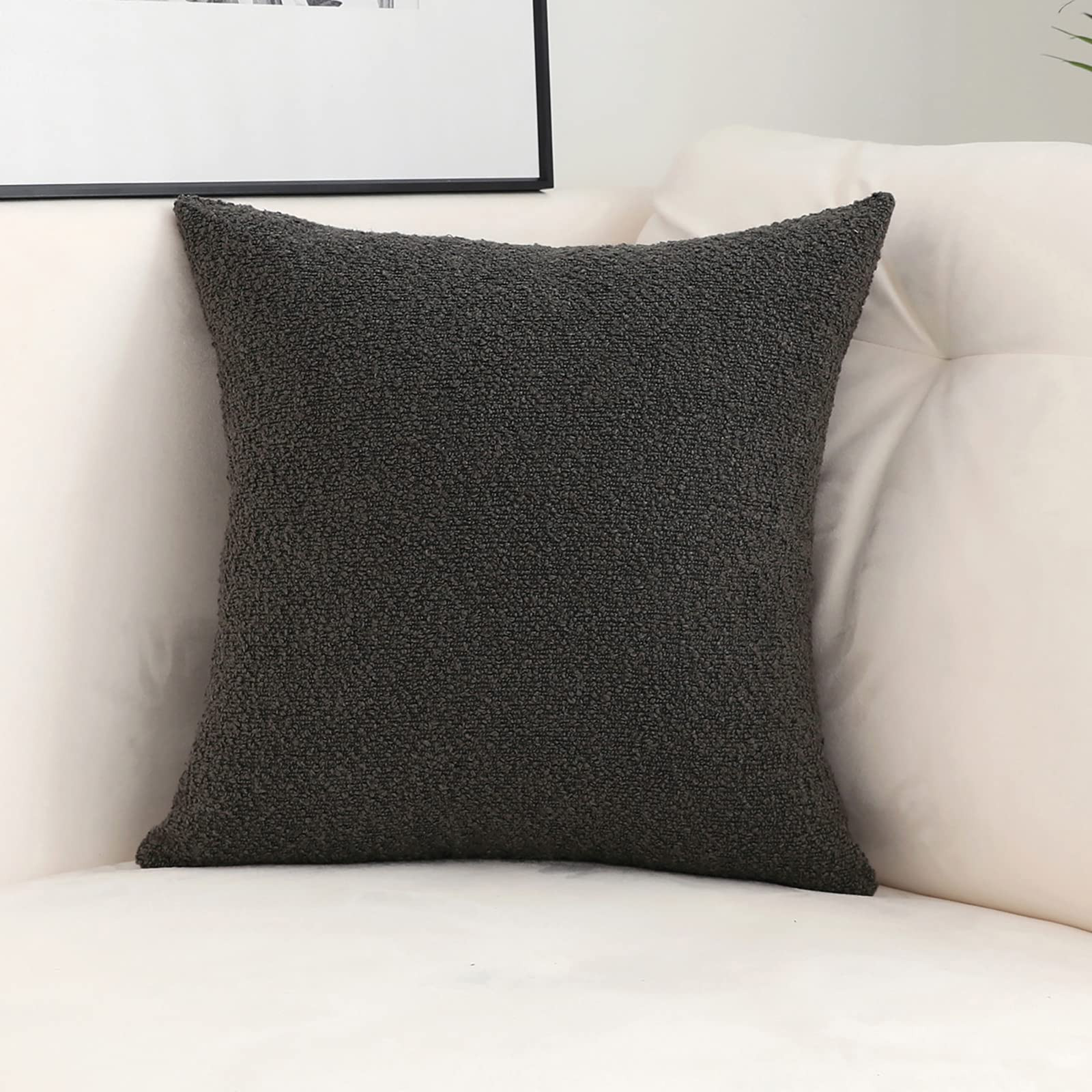 Jeneoo Graphite Grey Decorative Square Thick Accent Throw Pillow Covers Fine Textured Boucle Couc... | Amazon (US)