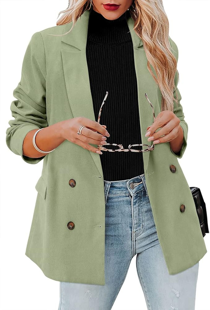 CRAZY GRID Womens Casual Blazer Jacket Gold Button Long Sleeve Work 0ffice Blazer Lapel Open Fron... | Amazon (US)