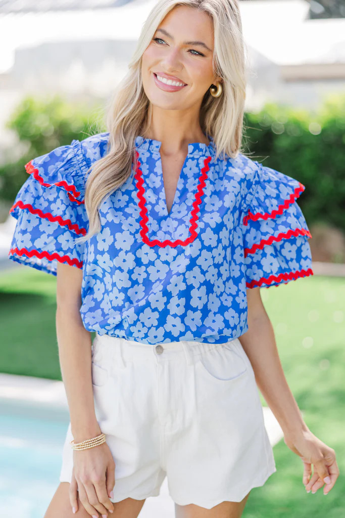 Waiting For Fun Blue Floral Rickrack Blouse | The Mint Julep Boutique