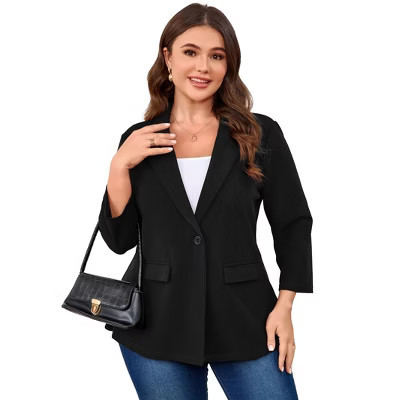 Coolmee Women's Plus Size Blazer 3/4 Sleeve Notch Panel Work Business Casual Outfits Dressy Suit Pockets Jacket Peplum Blazers Black 5XL | Target
