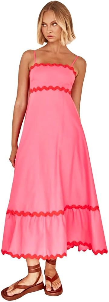 IDOPIP Womens Summer Casual Dress Spaghetti Maxi Dress Elegant Empire Waist Long Dress Beach Tren... | Amazon (US)