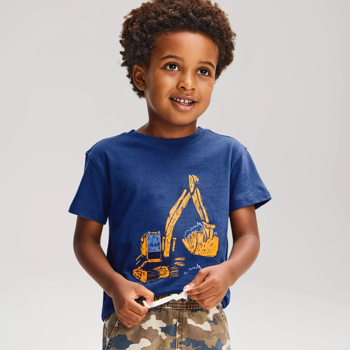 Toddler Boys' Short Sleeve Excavator Graphic T-Shirt - Cat & Jack™ Navy Blue 12M | Target