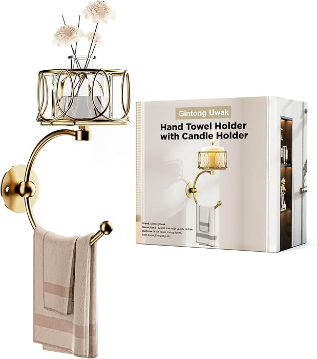 Hand Towel Holder for Bathroom Wall, Towel Hook with Candle Holder for Bathroom Decor, Wall Mount... | Amazon (US)